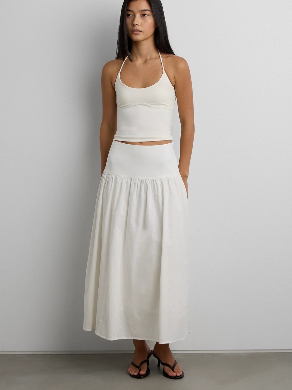 OAK + FORT Cream Maxi Skirt with Gathered Waist
